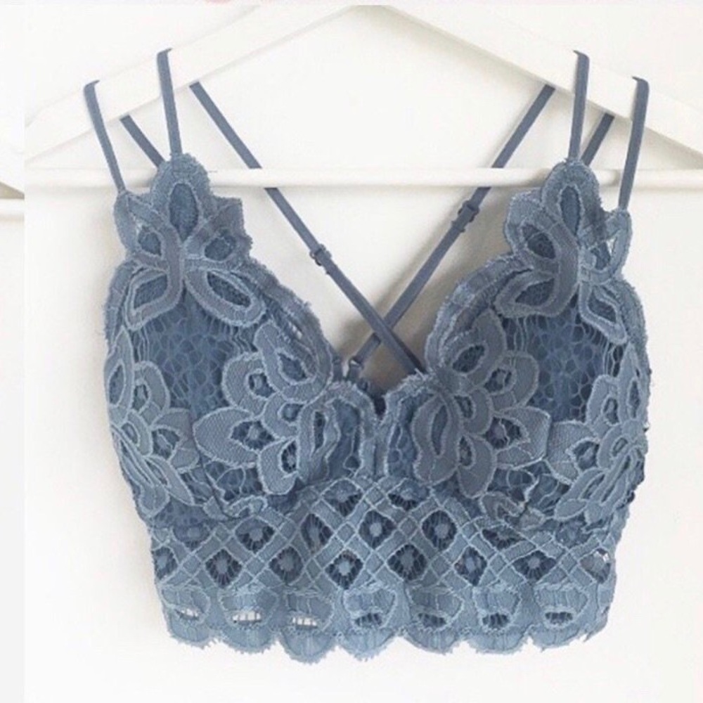 Lace anemone bralette lightly padded steel blue